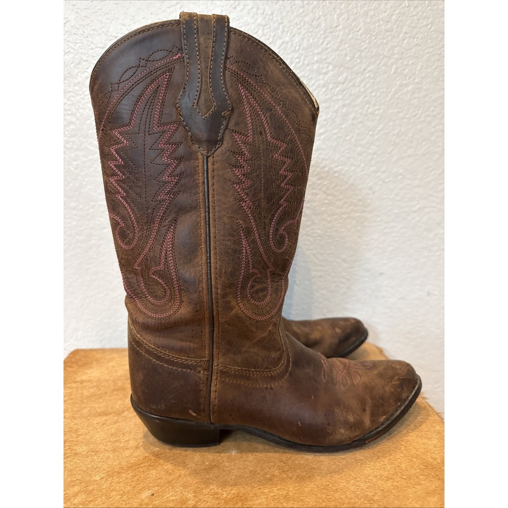 Women's‎ Smoky Mountain Brown Pink Stitch Cowboy Boots Size 7D Western Pointed